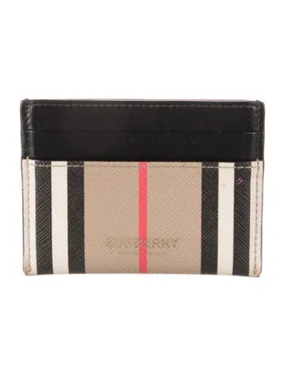 Pre-owned Burberry Exploded Check Pattern Leather Card Holder In Brown