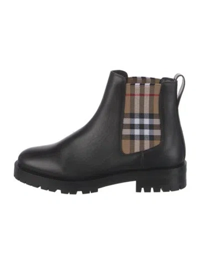 Pre-owned Burberry Exploded Check Pattern Leather Chelsea Boots