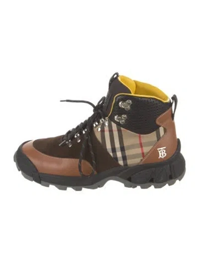 Pre-owned Burberry Exploded Check Pattern Leather Chunky Sneakers In Brown