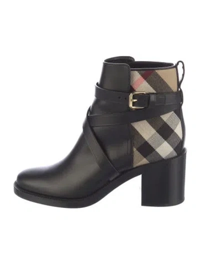 Pre-owned Burberry Exploded Check Pattern Leather Rain Boots In Black