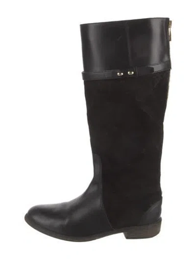 Pre-owned Burberry Exploded Check Pattern Leather Riding Boots In Black