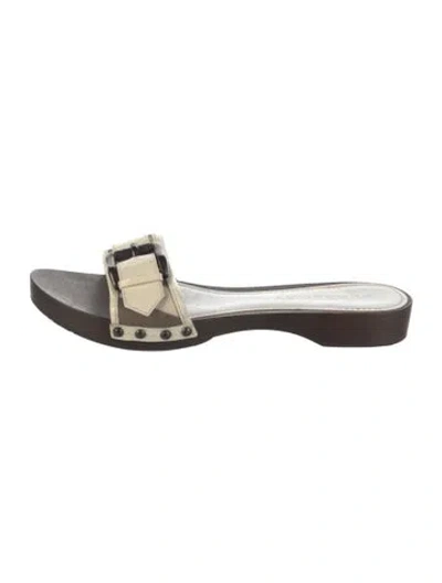 Pre-owned Burberry Exploded Check Pattern Leather Slides In Neutrals