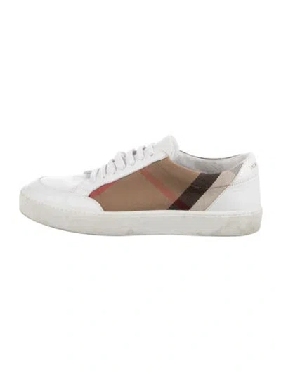 Pre-owned Burberry Exploded Check Pattern Leather Sneakers In White