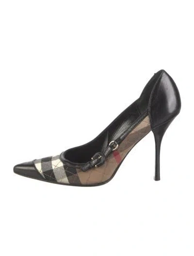 Pre-owned Burberry Exploded Check Pattern Leather Trim Embellishment Pumps In Neutral