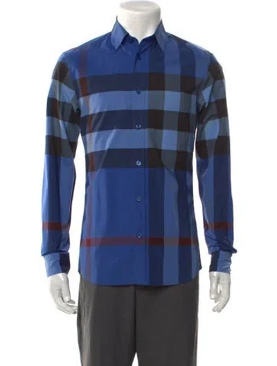Pre-owned Burberry Exploded Check Pattern Long Sleeve Shirt In Blue