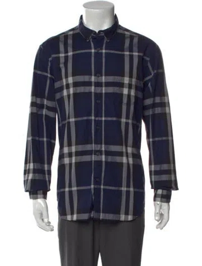 Pre-owned Burberry Exploded Check Pattern Long Sleeve Shirt In Blue