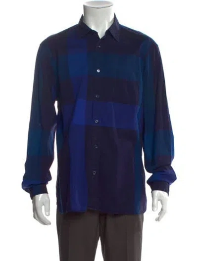 Pre-owned Burberry Exploded Check Pattern Long Sleeve Shirt In Blue