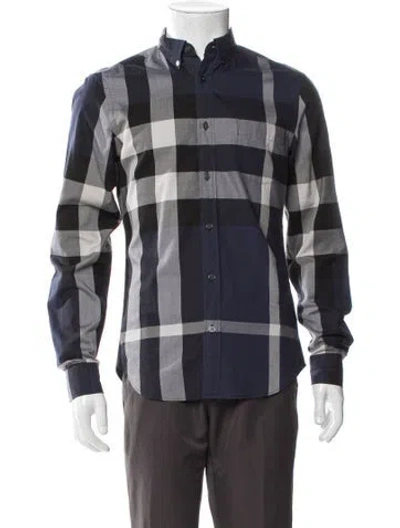Pre-owned Burberry Exploded Check Pattern Long Sleeve Shirt In Blue