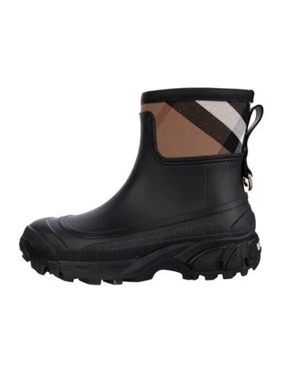 Pre-owned Burberry Exploded Check Pattern Rubber Rain Boots In Black/blue