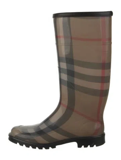 Pre-owned Burberry Exploded Check Pattern Rubber Rain Boots In Brown