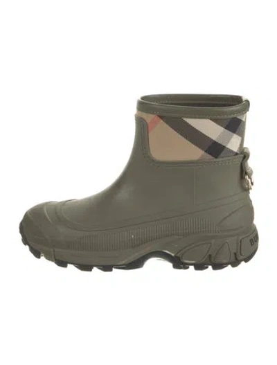 Pre-owned Burberry Exploded Check Pattern Rubber Rain Boots In Green