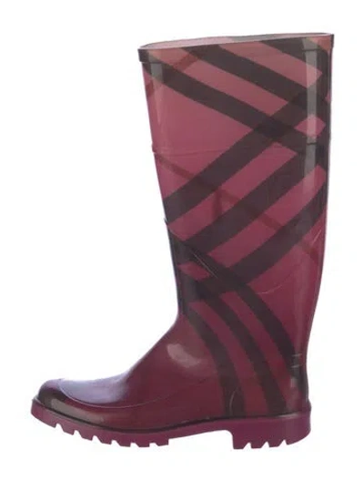 Pre-owned Burberry Exploded Check Pattern Rubber Rain Boots In Purple