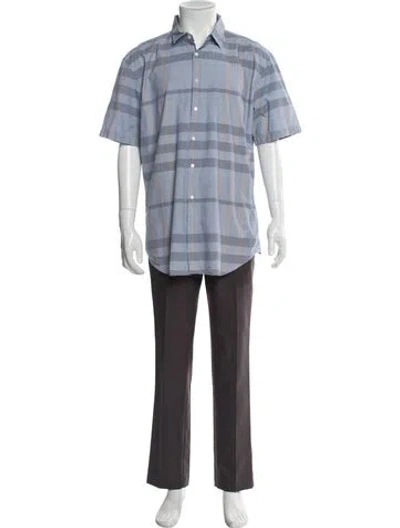 Pre-owned Burberry Exploded Check Pattern Short Sleeve Shirt In Blue