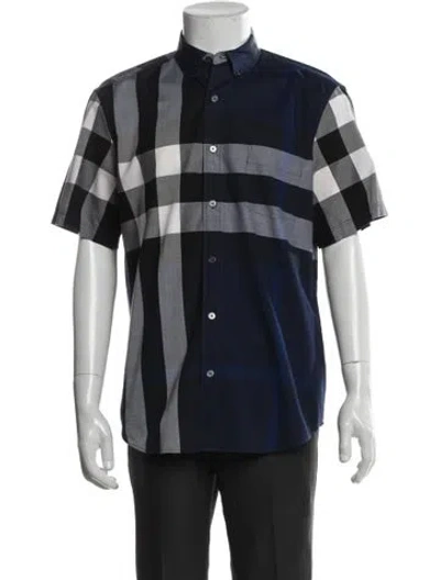 Pre-owned Burberry Exploded Check Pattern Short Sleeve Shirt In Blue