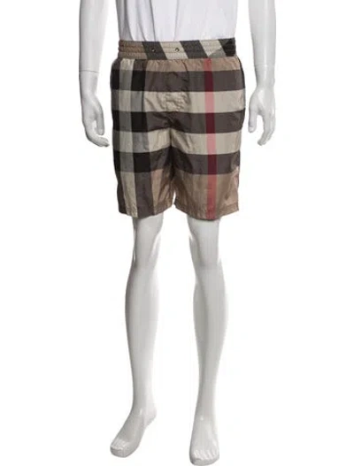 Pre-owned Burberry Exploded Check Pattern Swim Trunks In Neutrals