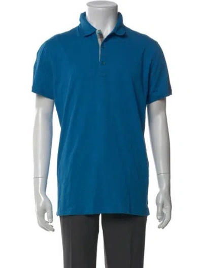 Pre-owned Burberry Exploded Check Pattern V-neck Polo Shirt In Blue