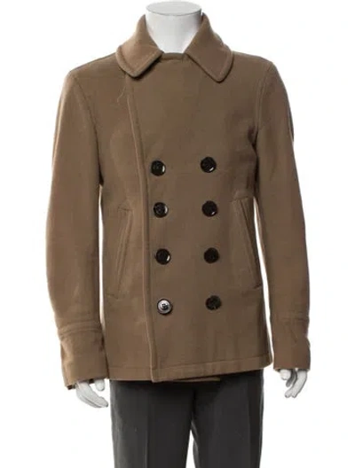 Pre-owned Burberry Exploded Check Pattern Wool Peacoat In Brown
