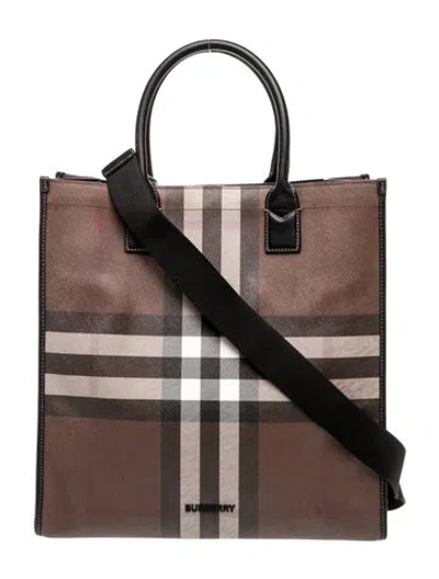 Pre-owned Burberry Exploded Check Tote In Brown