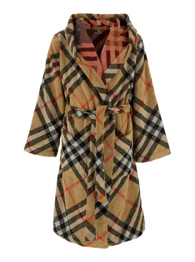 Burberry Belted Checked Cotton-terry Robe In Brown
