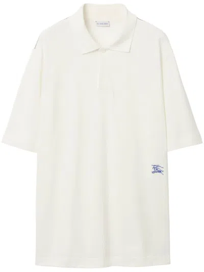 Burberry Exquisite Embroidered Cotton Polo For Men In White