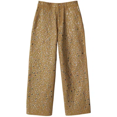 Burberry Eyelet Embellished Cotton Trousers In Brown