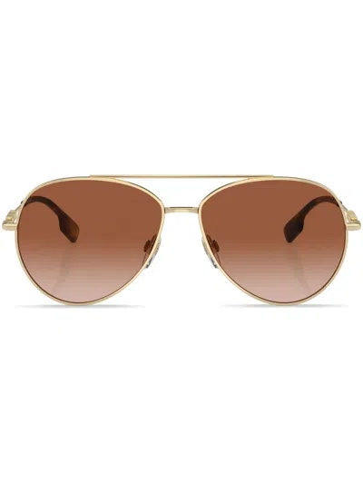 Burberry Eyewear Logo-plaque Pilot-frame Sunglasses In Gold