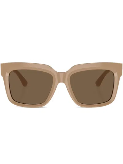 Burberry Eyewear Monogram-plaque Wayfarer Sunglasses In Beige