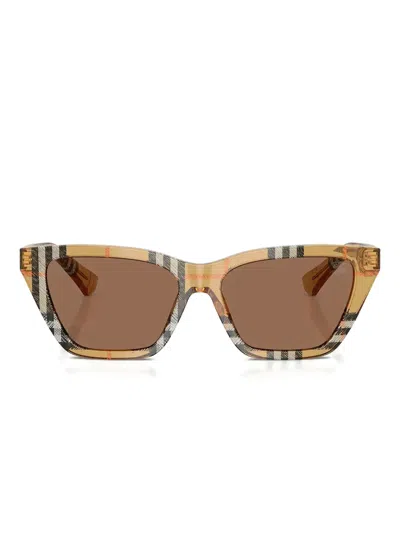 Burberry Eyewear Tartan-pattern Geometric-frame Sunglasses In Brown