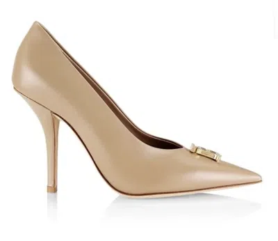 Pre-owned Burberry Ezra 100 Leather Pump, Chestnut Beige - Retail $890