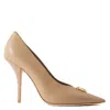 Burberry Ezra 100 Monogram Motif Leather Pumps In Brown/beige