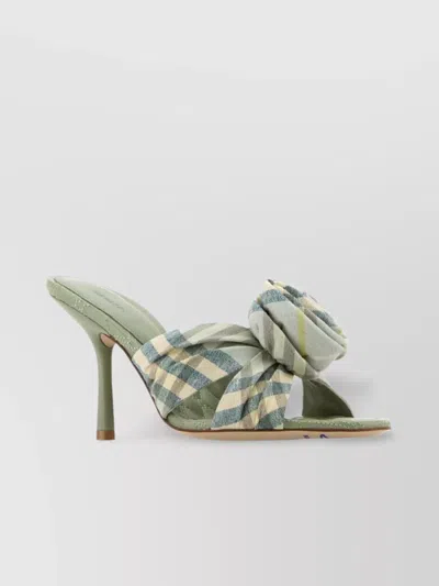 BURBERRY FABRIC EMBROIDERED MEWS MULES WITH KNOTTED DETAIL