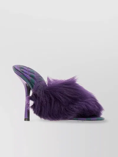 BURBERRY FABRIC MINNIE SANDALS WITH FAUX FUR DETAIL