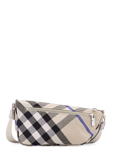 Burberry Fabric Shoulder Bag With Check Motif, Zip Closure And Adjustable Shoulder Strap With Metal Detail