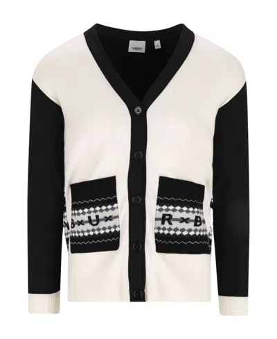 Burberry Kids' Fair Isle Cardigan In White/black