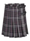 Burberry Leather-trimmed Pleated Checked Wool Mini Skirt In Multi