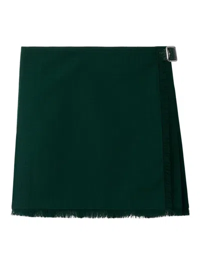 Burberry Pleated Fringed-edge Mini Skirt In Green