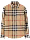 BURBERRY FASHIONABLE BEIGE COTTON SHIRT WITH VINTAGE CHECK MOTIF FOR WOMEN