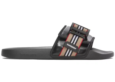 Pre-owned Burberry Fastener Slides Icon Stripe (men's) Sneakers In Black/beige In Multi