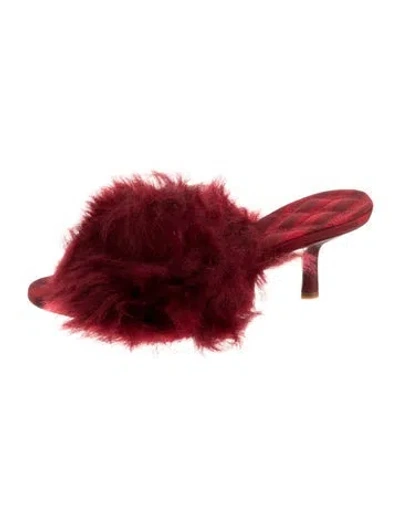 Pre-owned Burberry Faux Fur Faux Fur Trim Slides W/ Tags In Red