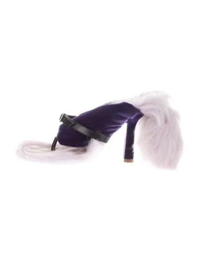 Pre-owned Burberry Faux Fur Fur Trim Flip Flops In Purple