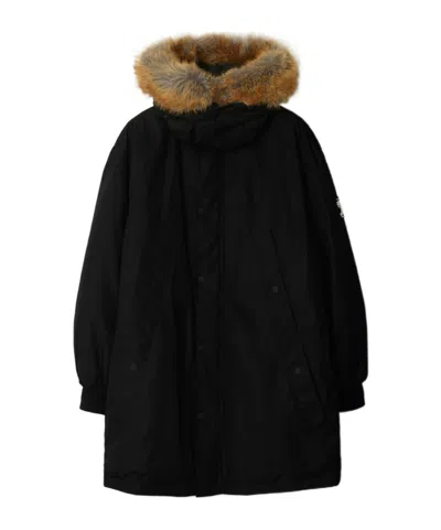Burberry Faux-fur-hood Parka Coat In Black