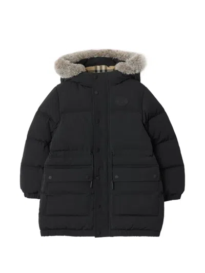 Burberry Kids' Faux-fur Hooded Coat In Black