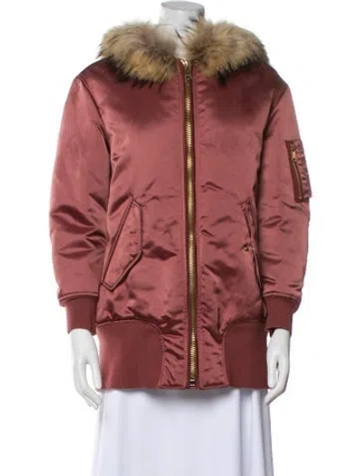 Pre-owned Burberry Faux Fur Jacket In Burgundy