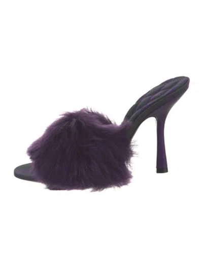 Pre-owned Burberry Faux Fur Leather Trim Embellishment Slides In Purple