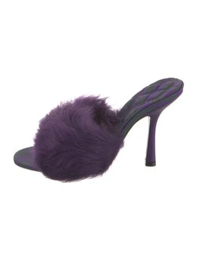 Pre-owned Burberry Faux Fur Leather Trim Embellishment Slides In Purple