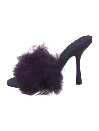Pre-owned Burberry Faux Fur Leather Trim Embellishment Slides In Purple