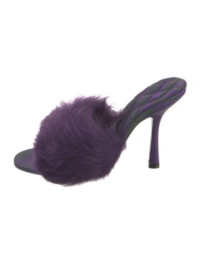 Pre-owned Burberry Faux Fur Leather Trim Embellishment Slides In Purple