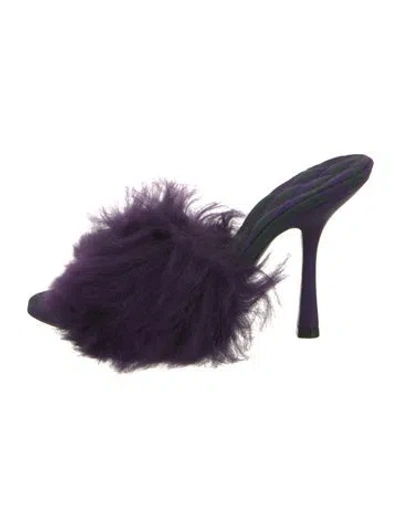 Pre-owned Burberry Faux Fur Leather Trim Embellishment Slides In Purple