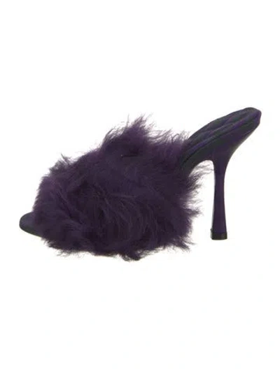 Pre-owned Burberry Faux Fur Leather Trim Embellishment Slides In Purple