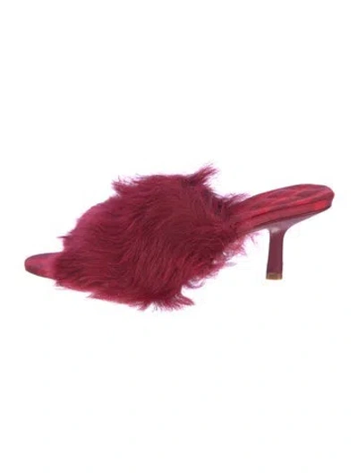 Pre-owned Burberry Faux Fur Leather Trim Embellishment Slides In Red